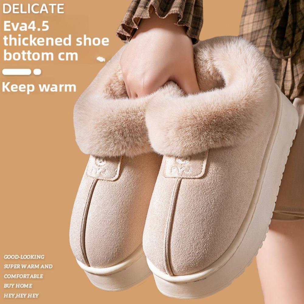 Damen Winter Fleece gefütterte geschlossene Rückseite Hausschuhe, Paar Warme Flauschige Hausschuhe Tragbar Outdoor Schnee Knöchelhohe Stiefel