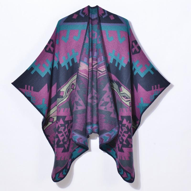 New Vintage Geometric Rhombus Scarf Shawl Fashion Split Cloak Shawl