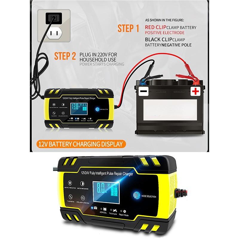 

Car Battery Charger 12 24V 8A Touch Screen Pulse Repair LCD Battery Charger for Car Motorcycle Lead Acid Battery US Plug