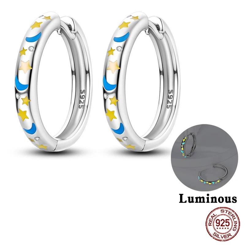 HOT SALE 2025 Sparkling Zircon Star Moon Sun Hoop Earrings 925 Silver Circle Round Earrings for Women Wedding Engagement Jewelry