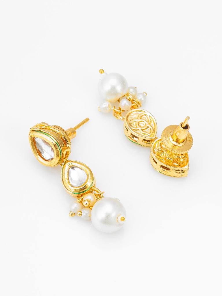 Gold-Plated White Stone-Studded & Beaded Handcrafted Jewellery Set