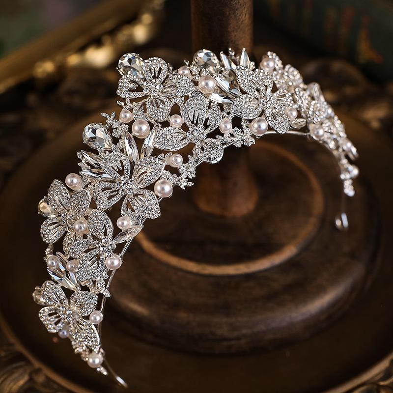DIEZI New Arrival Luxury Pearl Crystal Tiara For Women Wedding Girls Party Elegant Gift Butterfly Crown Hair Dress Accessories