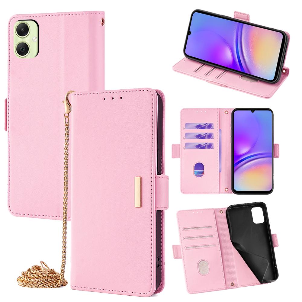 

For Samsung Galaxy A05 4G Case PU Leather Wallet Stand Phone Cover with Crossbody Shoulder Strap Pink