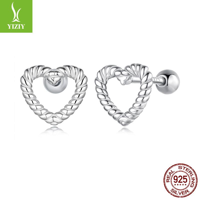 S925 Sterling Silver Hollow Twist Love Stud Earrings Simple Stacking High-Grade Thread Stud Earrings
