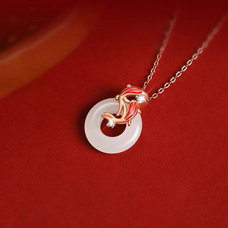 Elegant Koi Fish Ping An Buckle Necklace - Light Luxury, Zodiac Charm, Perfect New Year Gift