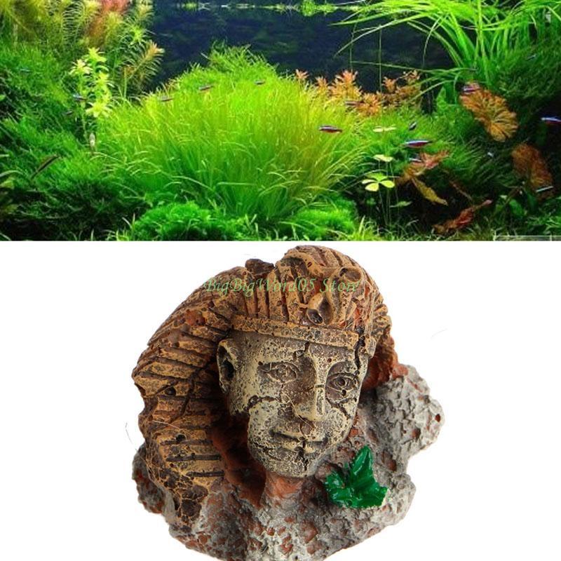 24TE Aquarium Egyptian Statue Decorations Resin Stone for Head Ruin for Tank Ornaments Betta Hideout for Hermit