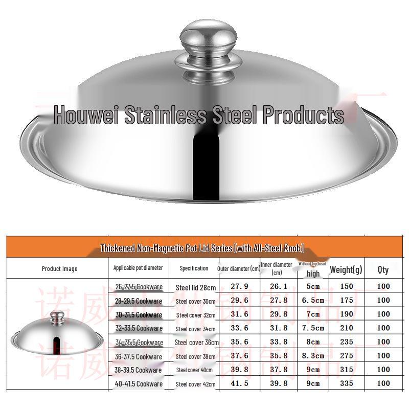 Stainless Steel Explosion-Proof Glass Wok Lid, Flat Bottom, 28CM-40CM