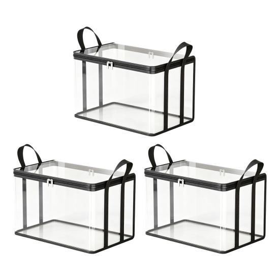 Clothes Storage Box, Durable Clear PVC Storage Bins, with Reinforced Handles Double Zipper Design, Large Capacity Moisture-Proof Organizer Bags