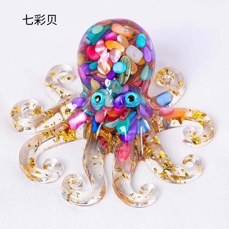 Natural Crystal Gravel Miniature Octopus Statue Chinese Lucky Feng Shui Ornament Resin Squid Home Tabletop Landscape Ornaments