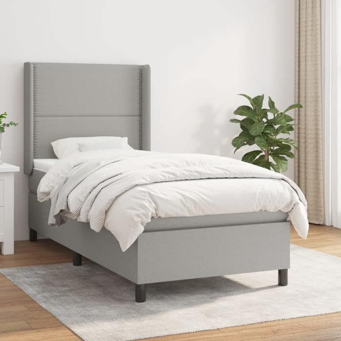 3131321 vidaXL Lit à sommier tapissier avec matelas Gris clair 90x200 cm Tissu