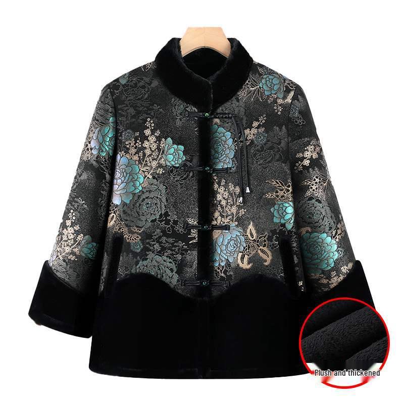 Elderly Women s Winter Cotton Coat: High-End 2025 Style Grandma Tang Suit 2XL [100-115 kg]