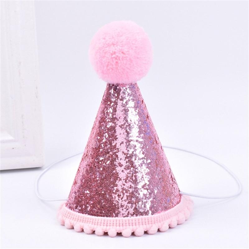 Birthday Pet Hat Dog Cats Headgear Birthday Costume Glittering Hat Studded Pompoms Dog Christmas Hat