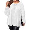 2025 Spring/Summer Plus Size Loose Casual Pearlescent Pleated Long Sleeve Fashion Top for Women