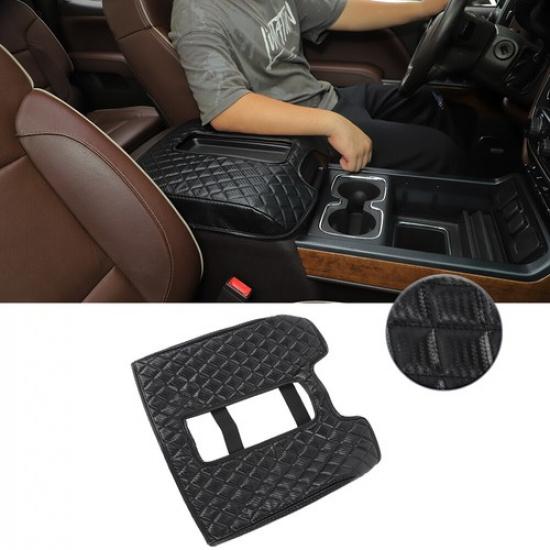 For Silverado 14-17 Cushion Pad Leather Waterproof Armrest Seat Box Cover Carbon