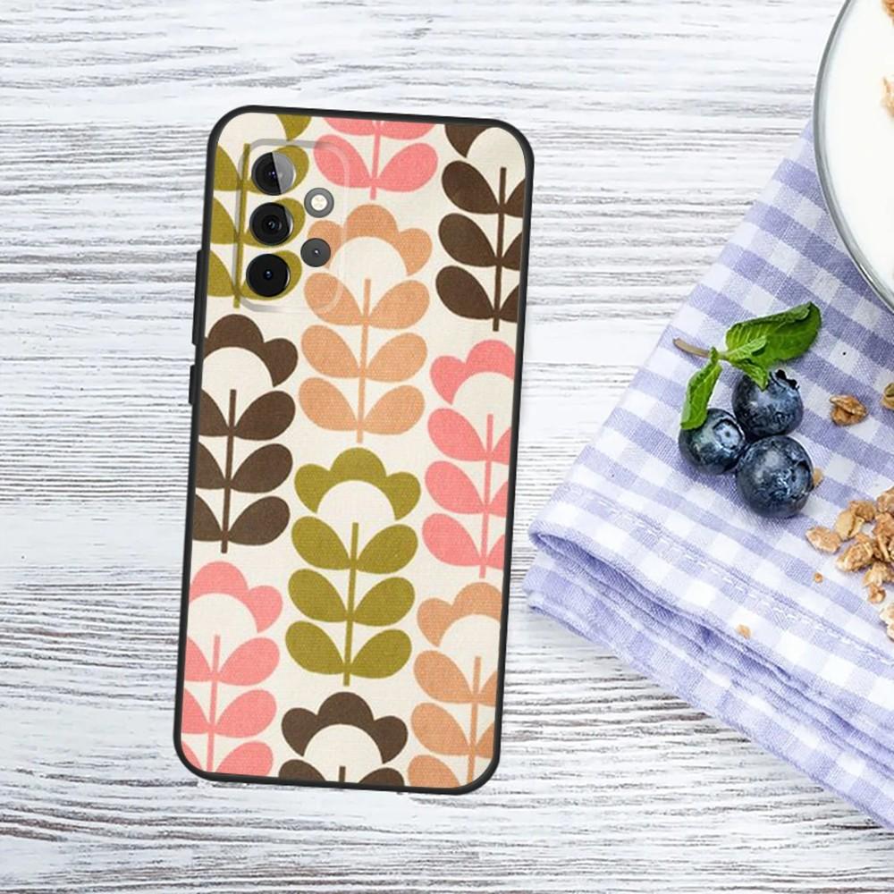 Multi Stem Orla K-Kiely Folio Phone Case For Samsung Galaxy A13,A21s,A22,A31,A32,A52,A53,A71,A80,A91 Soft Black Phone Cover