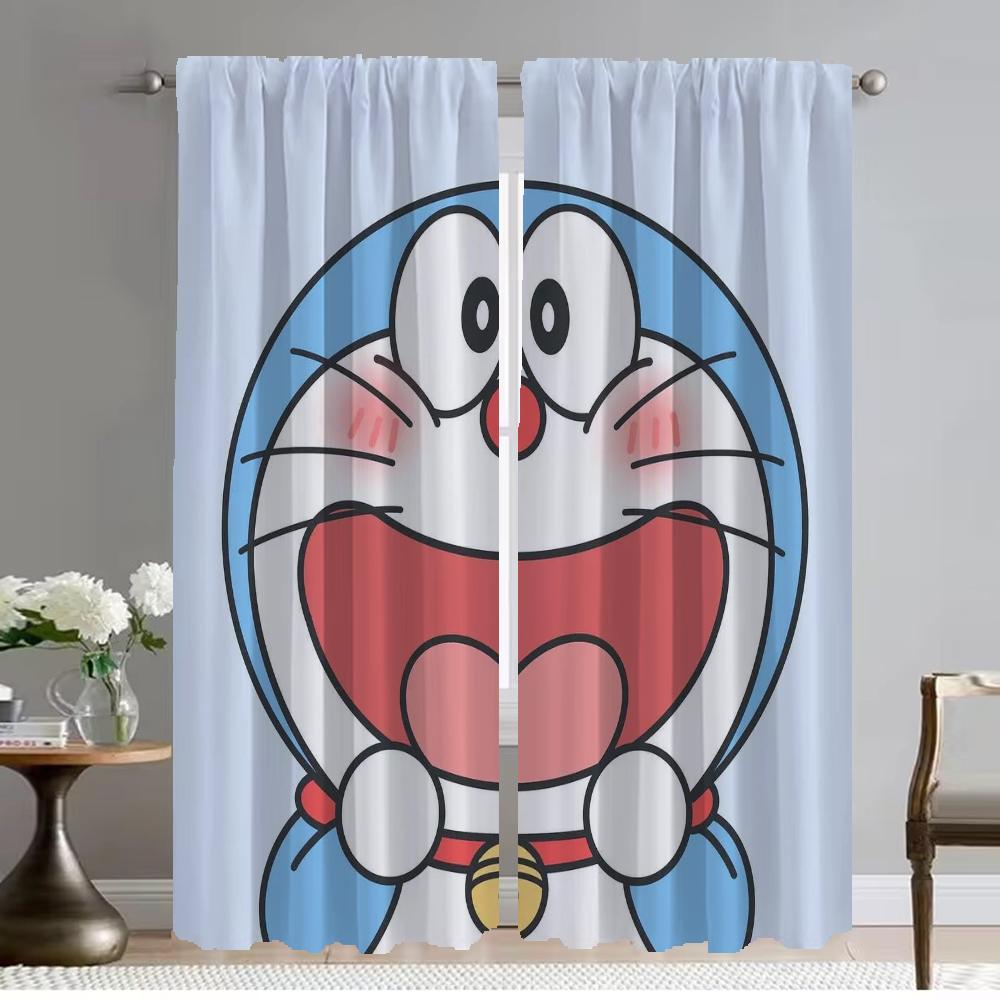 

Set Of 2 Kitchen Curtains Living Room Doraemons Home Interior Window Curtain Partition Tulle Bedroom Shades Polyester Ideal For W100*H130(CM)-Hooks&2PCS