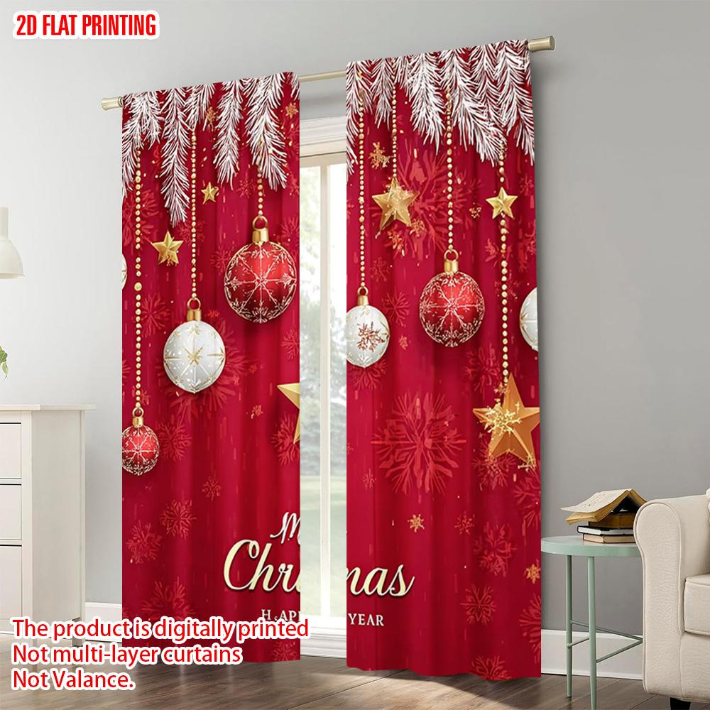 2pcs   plane printing Curtains Christmas Star Polyester Easy Install (without rod) Home Decor Ldeal for Bedroom Living Room