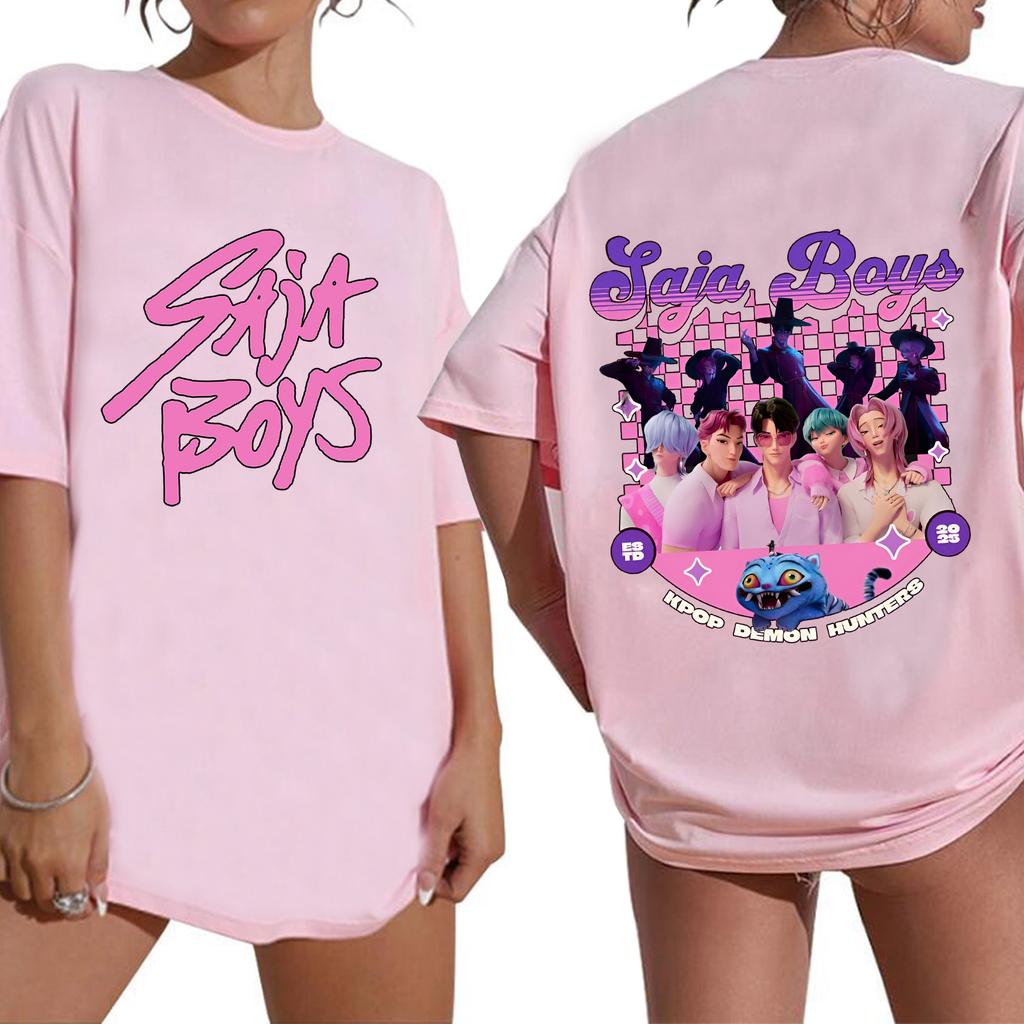 K-Pop Lovci démonů Saja Chlapci Tričko Dámské Nadměrné O-výstřih Krátký rukáv Dárek pro fanoušky
