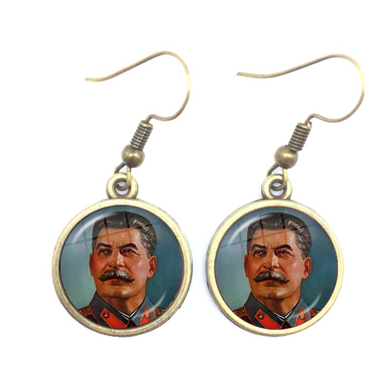Soviet USSR Stalin Lenin Drop Earrings Classic Red Star Hammer Sickle Communism Emblem CCCP Glass Cabochon Ear Jewelry For Women
