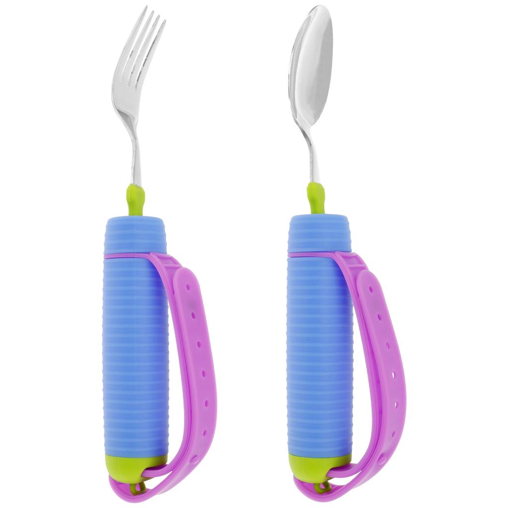 Set di Forchetta e Cucchiaio da Tavola Regolabile con Manico Antiscivolo Acciaio Inossidabile Posate Adattive Stoviglie per Anziani Gadget da Cucina