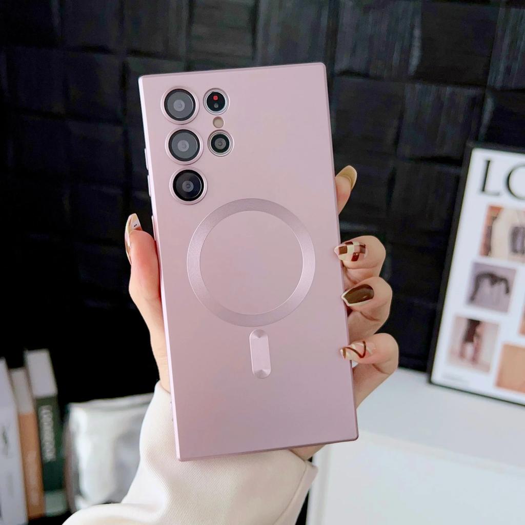 Luxury Magnetic Wireless Charging Matte Phone Case For Samsung Galaxy S25 Edge S24 Ultra S23 FE S21 Plus Shockproof Soft Cover