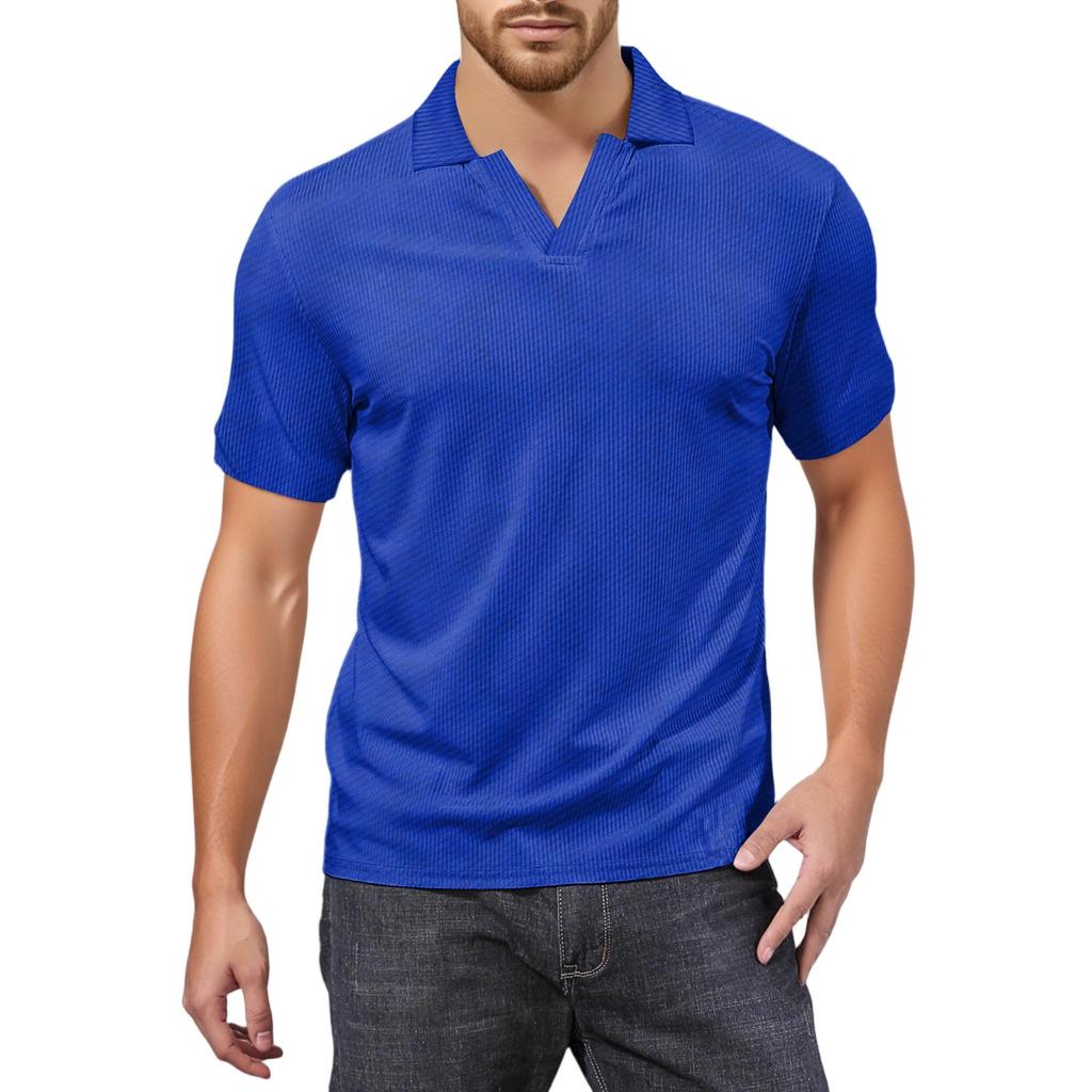 Moda Hombre Top Estampado Cuello en V Manga Corta Camiseta de Golf