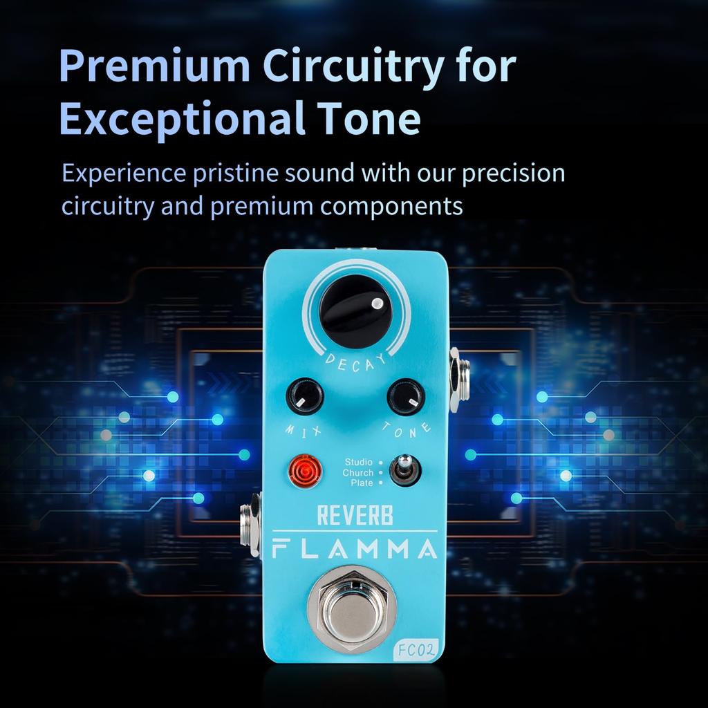 FLAMMA FC02 Mini Reverb Pedal Digital Guitar Pedal 3 Reverb Effect Church Plate Studio with True Bypass
