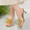 Fashion Transparent Sandals for Women In Summer Gold Beaded Thin Strap High Heel Slippers Luxury Outdoor Beach Shoes Party Sandals