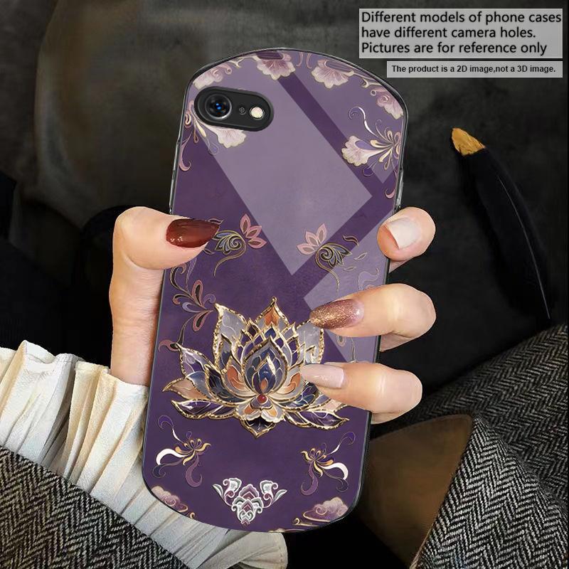 

Градиентные лепестки лотоса Для iPhone 17 16 15 14 Pro 13 Plus 12 mini 11 Pro Max XR X S 7 8 Эллиптический чехол для телефона из закаленного стекла iPhone 13 mini