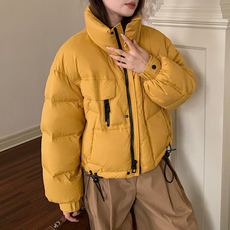 Women's Long Sleeve Stand Collar Down Coat Loose Urban Style Short Puffer Jacket Winter Warm Outerwear