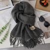 Korean Style Versatile Double Sided Faux Cashmere Scarf Women Solid Warm Long Tassel Shawl