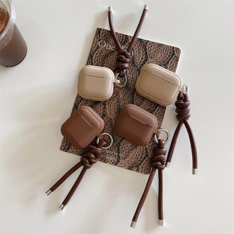 Ins Simple Solid Color Leather Rope for AirPods 1 Generation Protective Cover Second Generation 1 Generation Pro1 Apple Bluetooth Headset Case