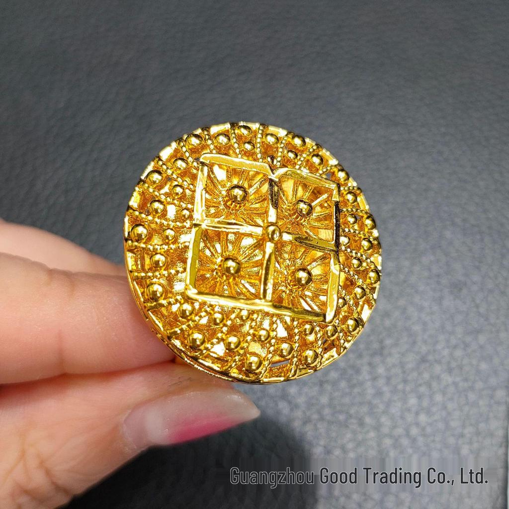 Dubai 24k Gold Filigree Flower Ring - Women's Wedding Jewelry for Global Elegance