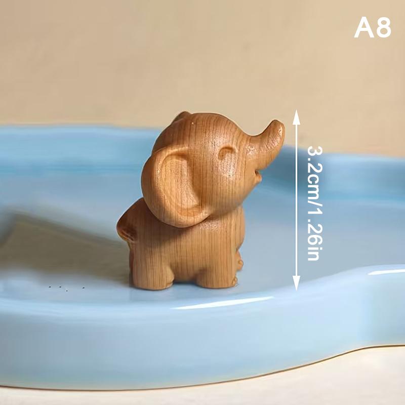 1Pc Hand-Carved Wooden Elephant Figurines Cute Elephant Statue Decorative Ornament Home Desktop Decor Car Decoration