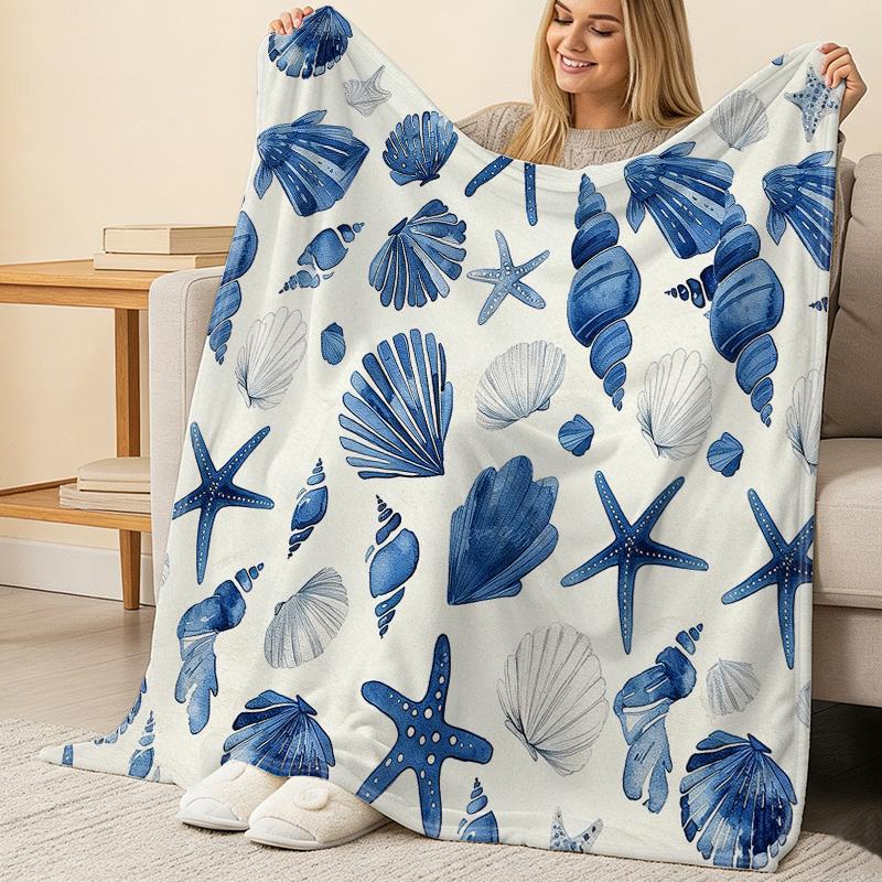 Ocean Themed Solid Flannel Blanket,Soft Warm Minimalist Home Throw for Holiday & Room Decor (Christmas, Halloween)