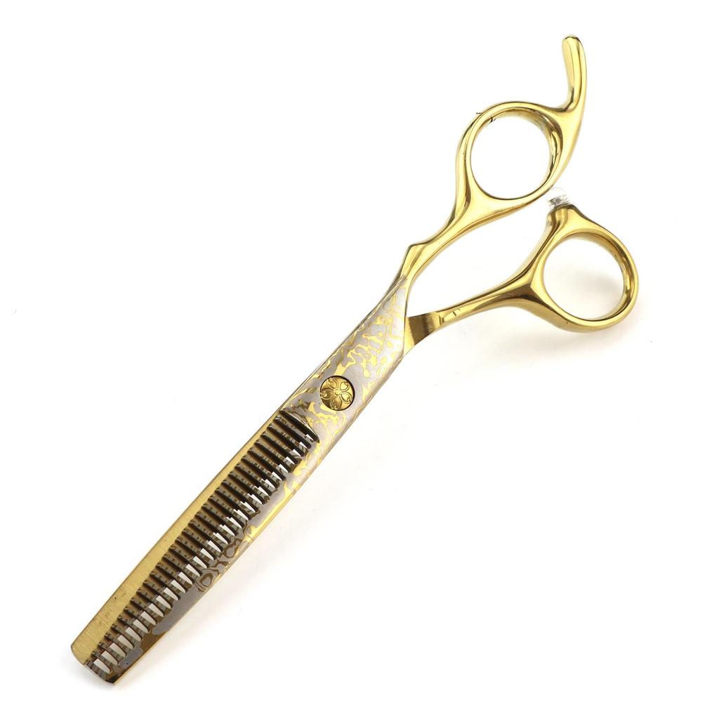 6.0" Gold Damascus Serrated Barber Hairdressing Thinning Scissors