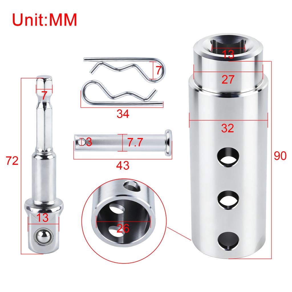 Trailer Jack Drill Adapter, 1 inch Drive Shaft Compatible Cordless Drill Adapter with Socket Bit Attachment for RV Dump Trailers
