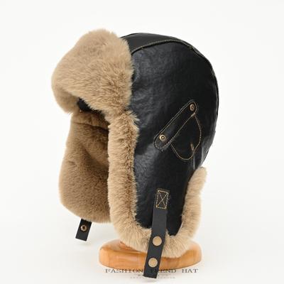 Retro Leather Hat Winter Men's and Women's Warm Pilot Hat Fleece Thickened Cycling Ski Ear Protection Hat Tide