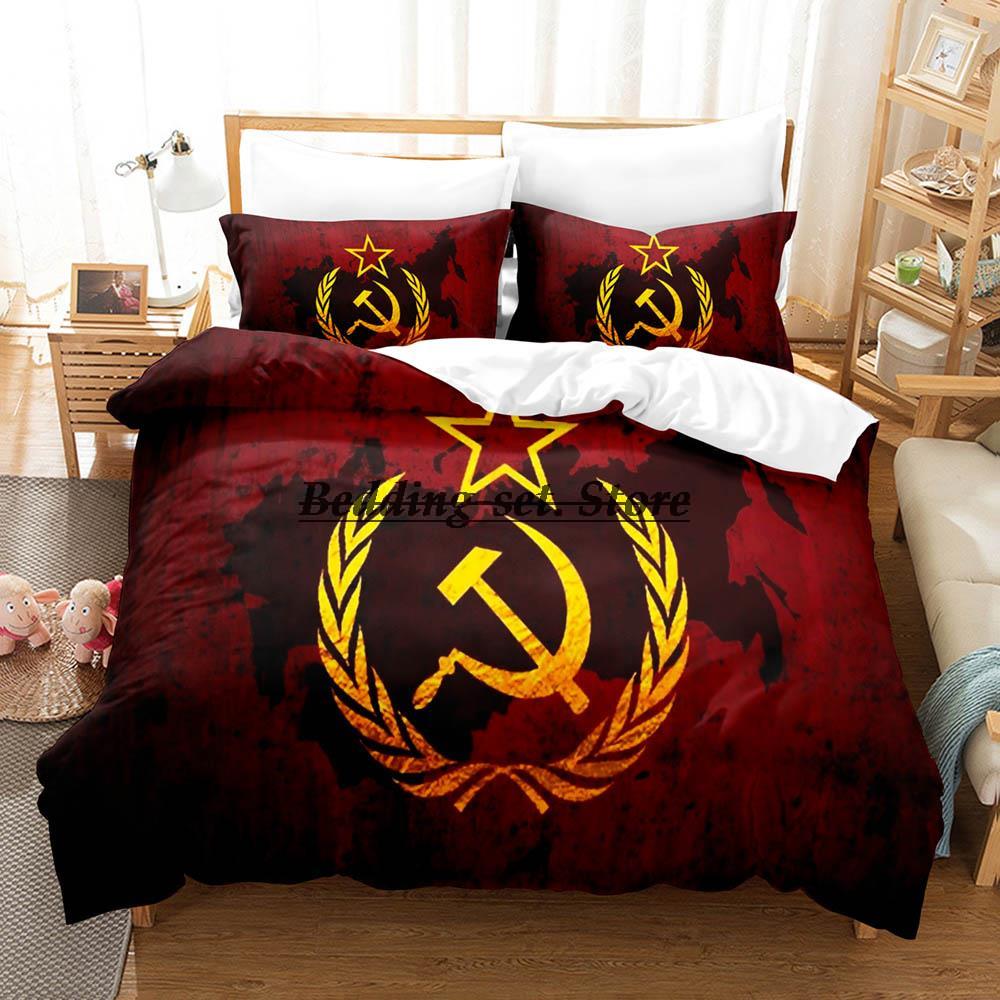 Red Soviet Socialist Republic USSR Flag Bedding Set Single Twin Full Queen King Size Bed Set Aldult Kid Bedroom Duvetcover Sets