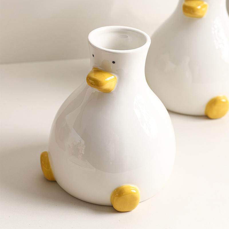 Cute Duck Vase Ceramic Hydroponic Vase Desktop Ornament Home Decor Garden Decoration