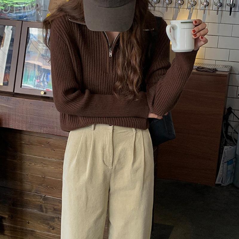 Zipper Sweater Knitted Sweater Women's Loose Fit Outerwear Base Coat Jacket