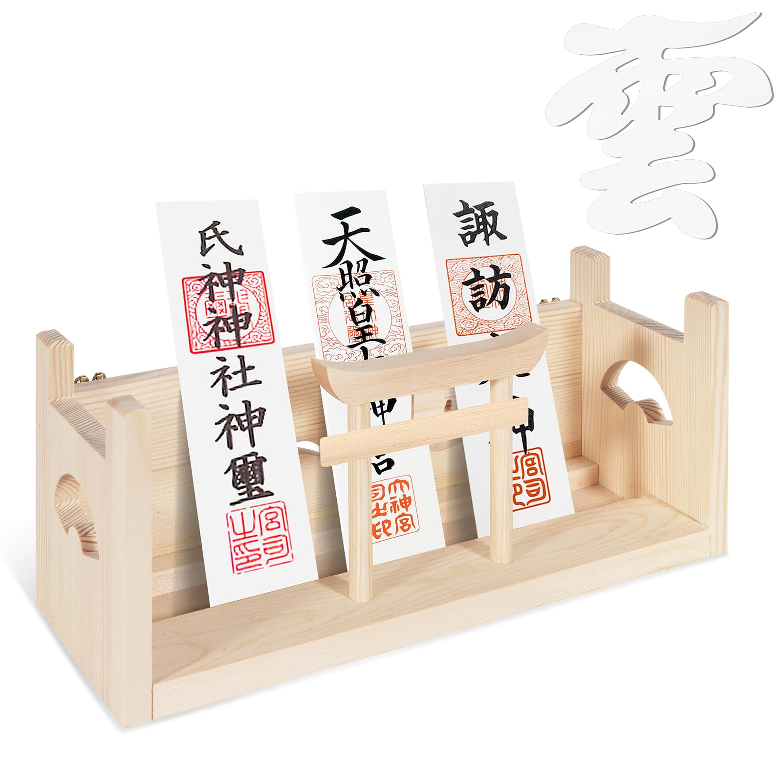 

KamiWrap Modern Wall-Mounted/Tabletop Shinto Altar with Cloud Board, Made of Natural Wood, Compact Size, Suitable for Rental Properties, for Health an