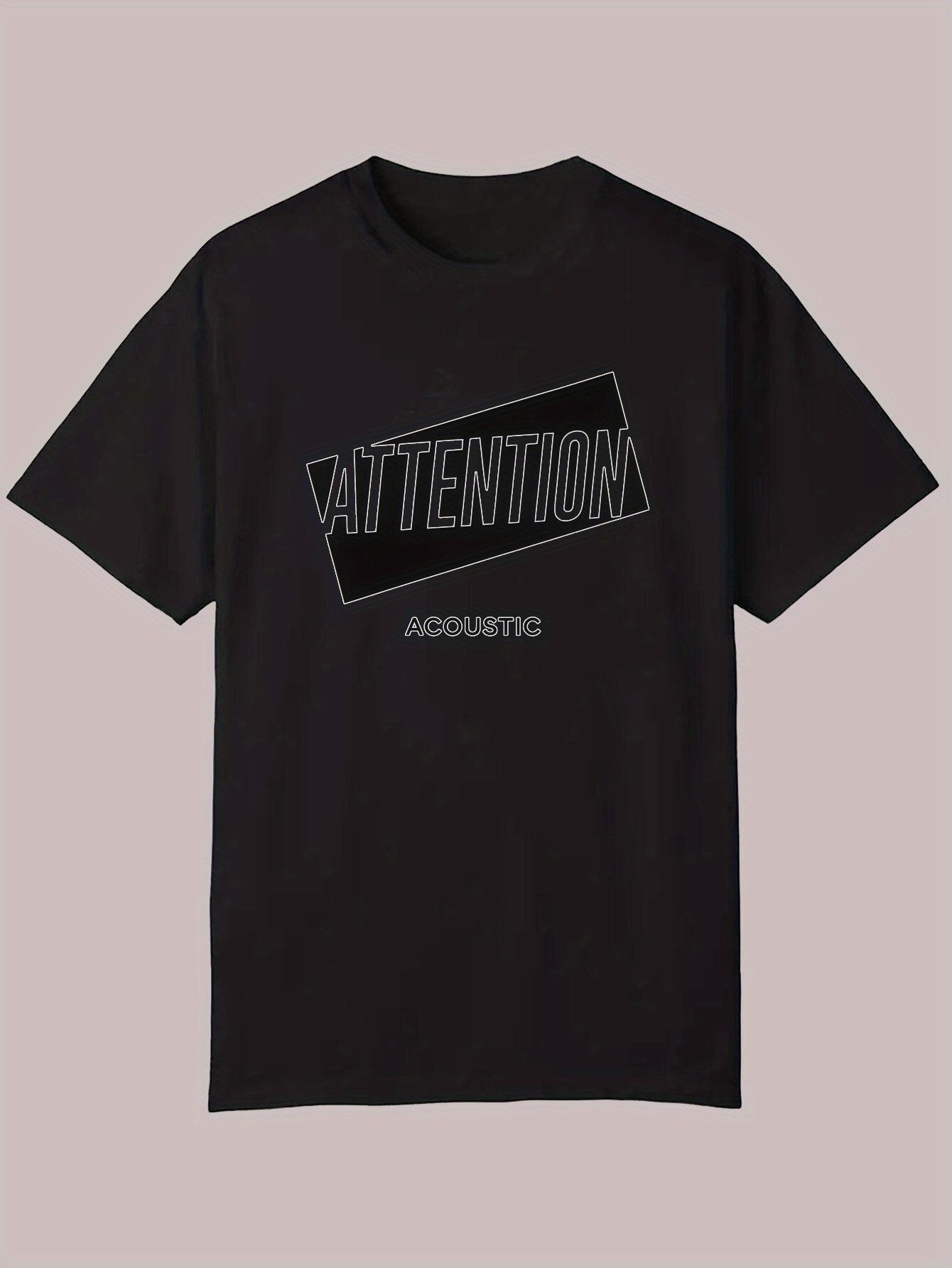 Summer Casual Short Sleeve T-shirt - Bold  ATTENTION  Graphic Print M