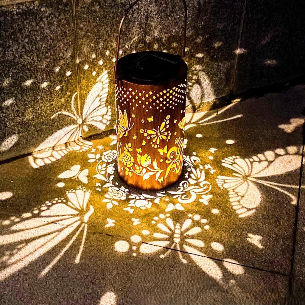 Butterfly Shadow Solar Light IP65 Waterproof Butterfly Solar Outdoor Lantern Metal Butterfly LED Lantern for Patio Lawn Pathway
