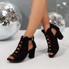 Women's High Heel Sandals Thick Heel Fishmouth Toe Heel Wrap  Women Sandals Rear Zipper New Summer Large Size Sandalias De Mujer