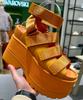 Summer new dazzling gold slope heel sandals fashion platform Velcro casual Roman sandals versatile casual sandals women
