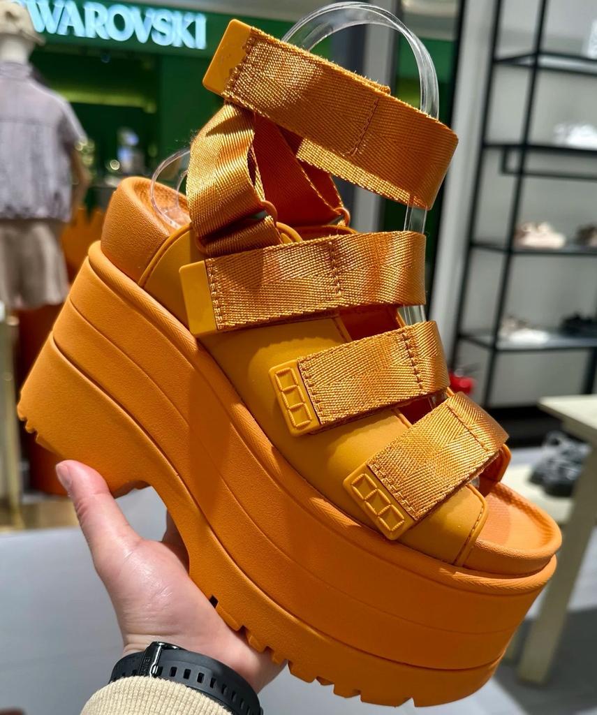 Summer new dazzling gold slope heel sandals fashion platform Velcro casual Roman sandals versatile casual sandals women