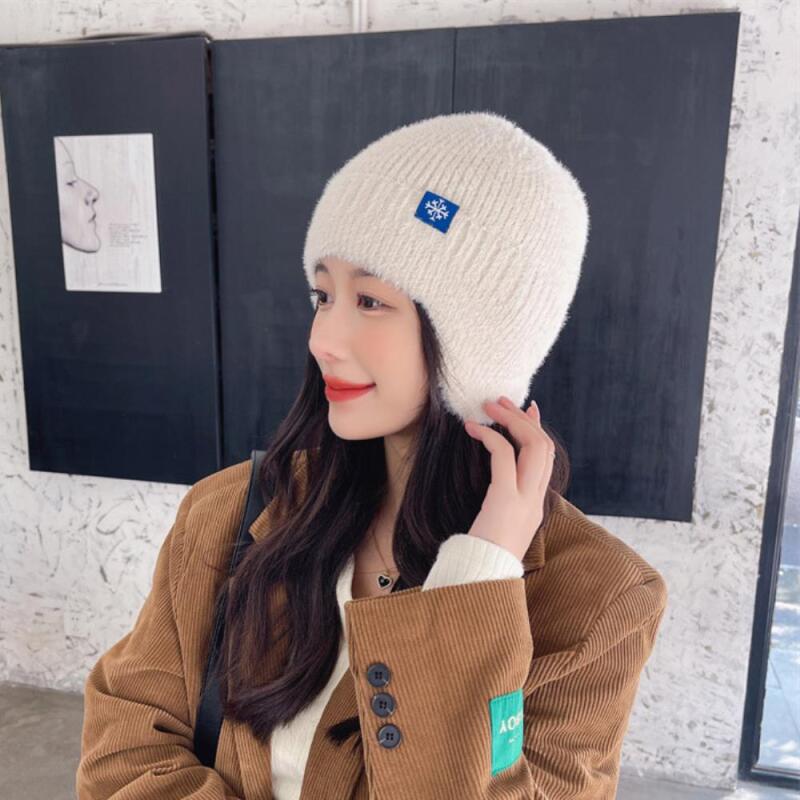 Women s Earflap Lined Warm Beanie Hat C7906_White