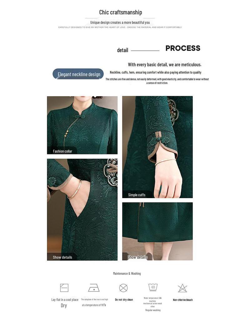 Autumn Embroidered Floral Dress for Middle-Aged Women – Mid-Length, Trendy Chinese Style