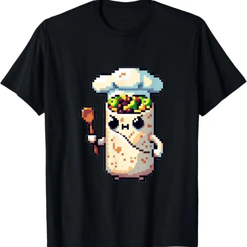 Pixel Chef Burrito Graphic T Shirt Retro Arcade Gamer Mexican Foodie Crew Neck Tee S